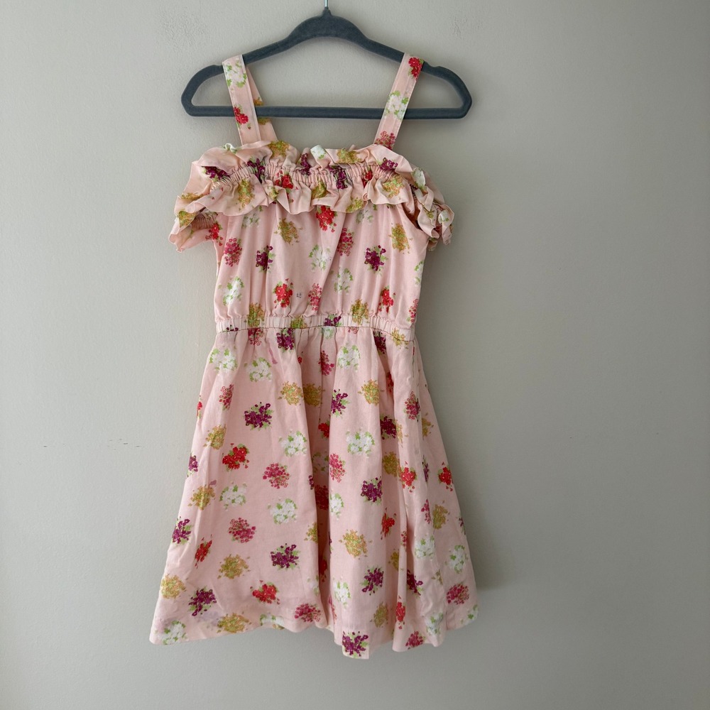 Janie and Jack Girls Pink Floral Ruffle Cold Shoulder Cotton Dress Size 5